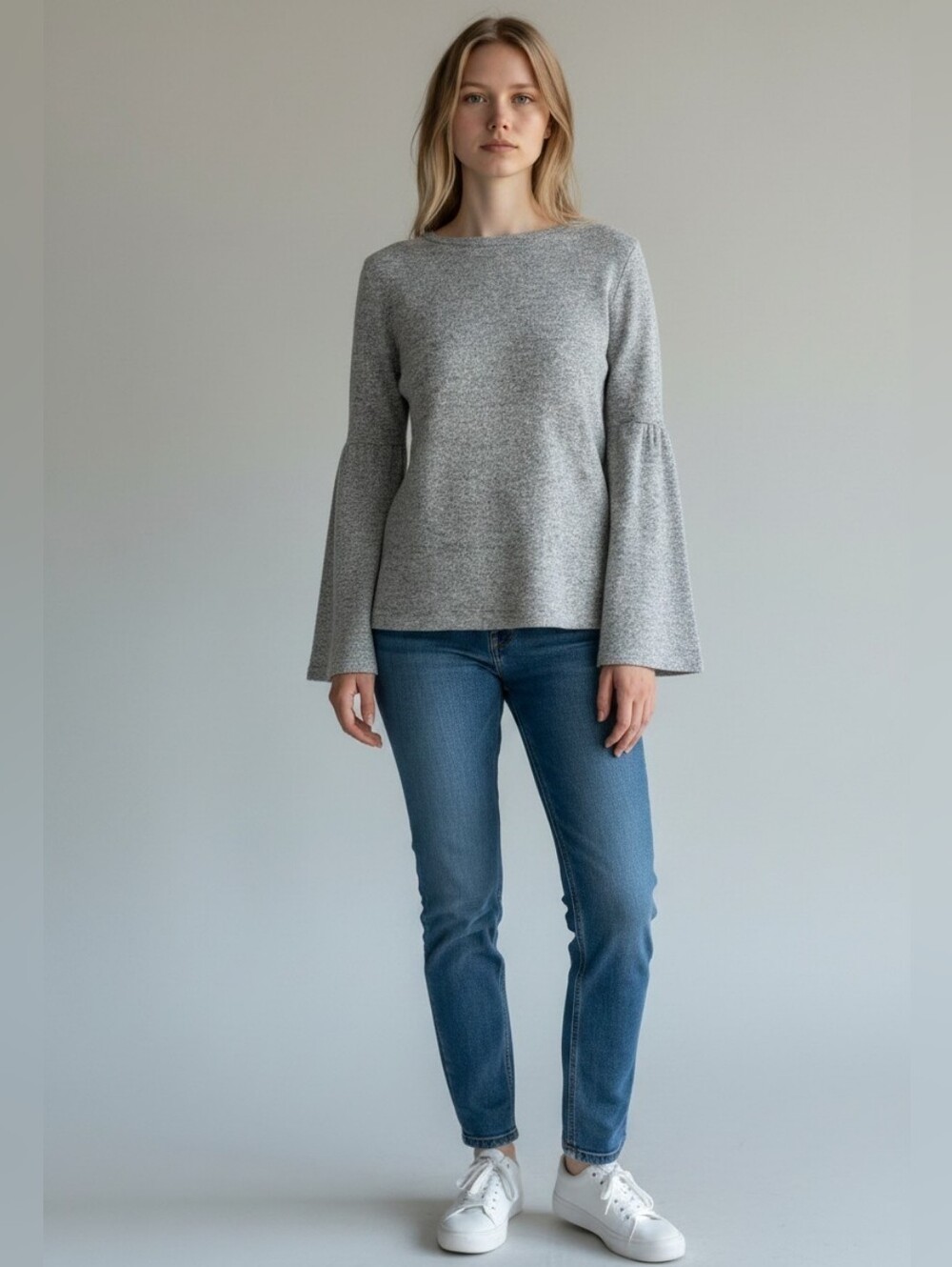 Zara Trafaluc Heather Gray Knit Top LARGE p2p 18 L24 Sleeve lenght 22